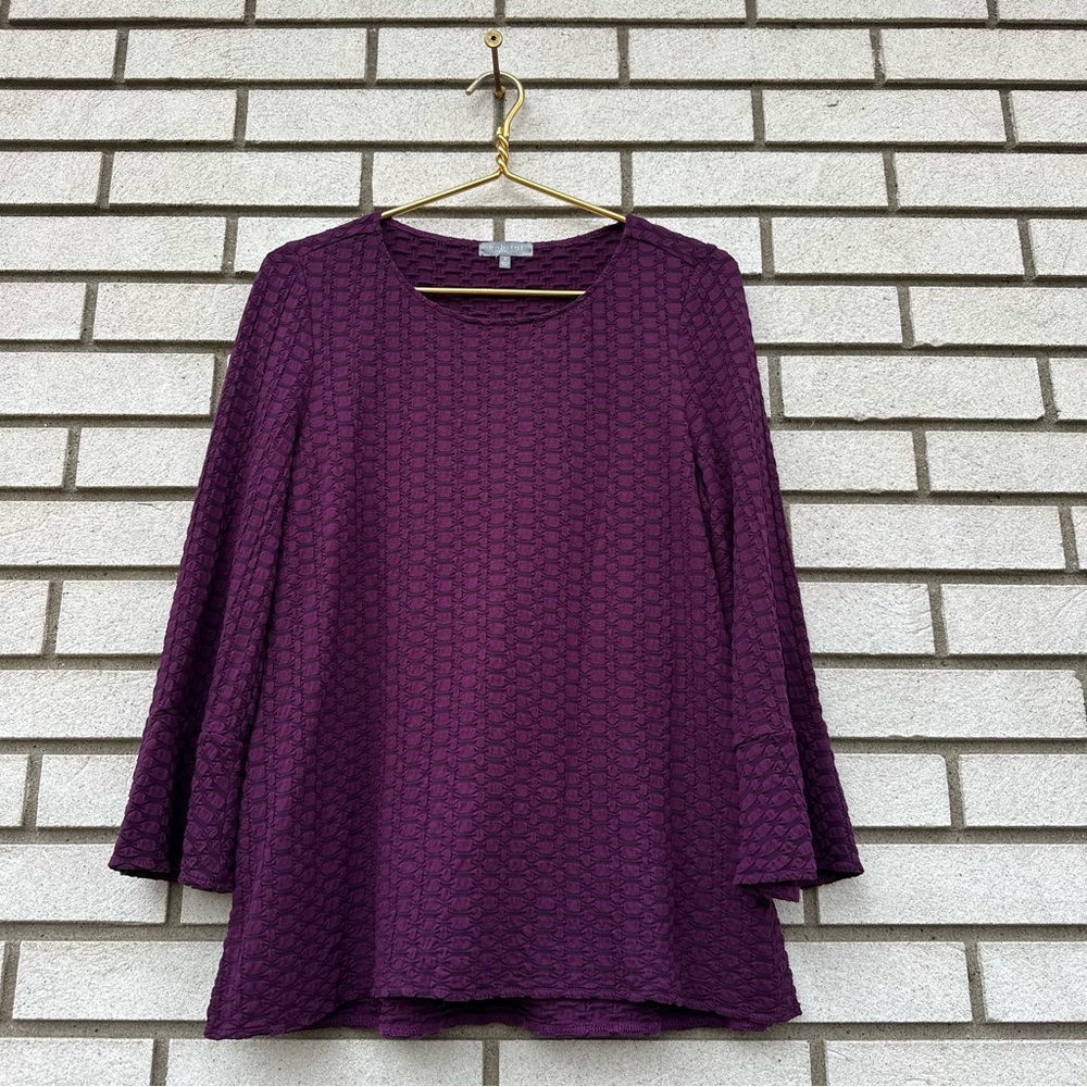 Habitat Purple Textured Knit Tunic Top Bell Sleeves Stretchy Long Sleeve M